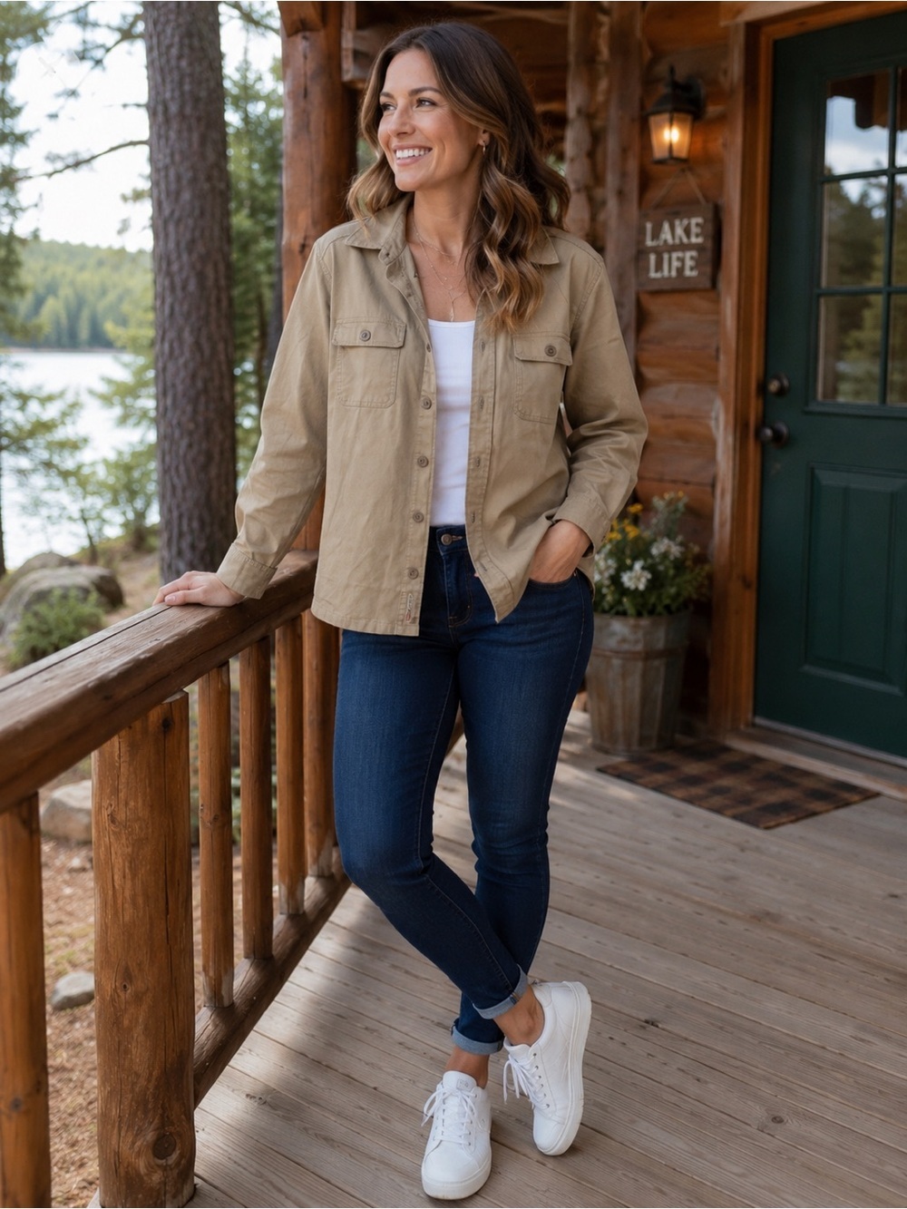 NWT Flag & Anthem Women's Shacket Khaki/Tan Colored Size Large Button Up